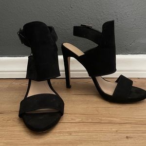 Zara Trafaluc size 37/6.5-7 black high heels with ankle strap and stilleto